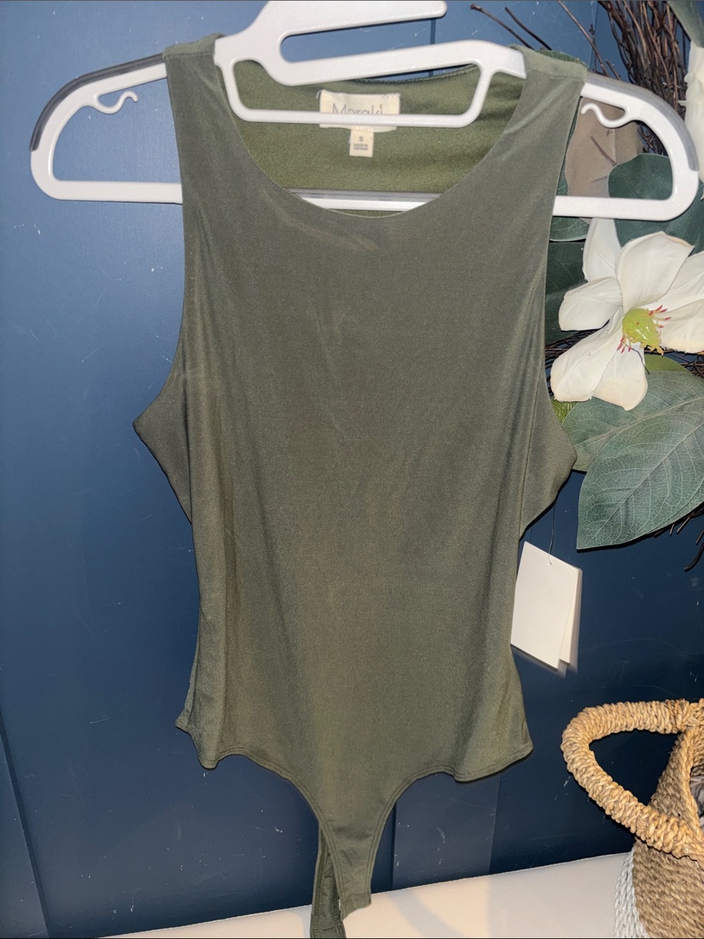 Meraki Olive Green Sleeveless Bodysuit